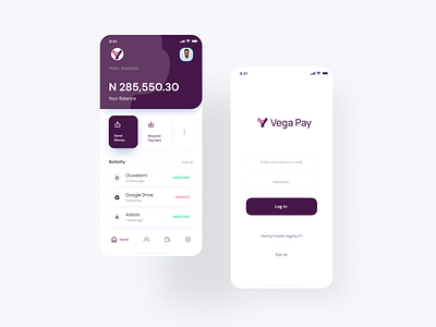 Vega Pay Home screen app branding design ui ux