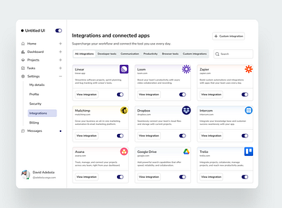 Dashboard Design... Integrations and connected apps clean ui dashboard design design ui ux