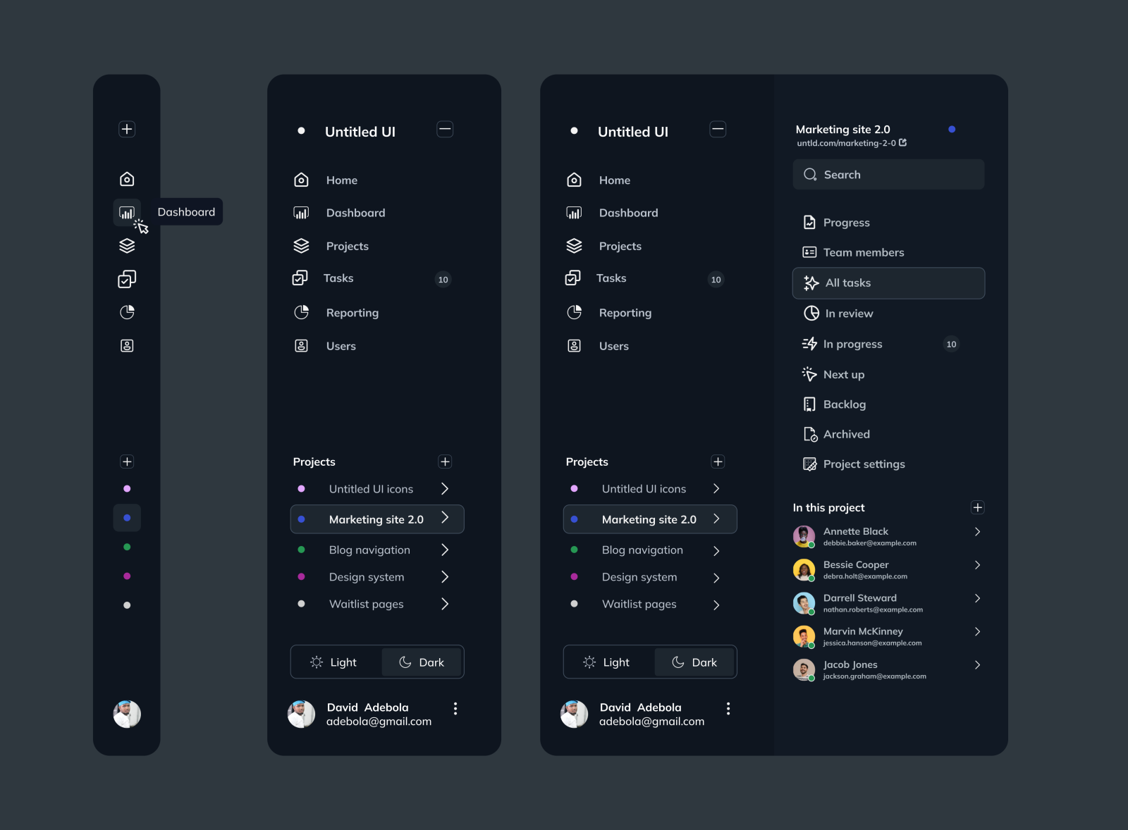 A dashboard side panel design by David Adetoro on Dribbble