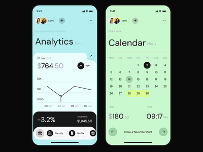 Analytics and Calendar Design for Vega Banking App