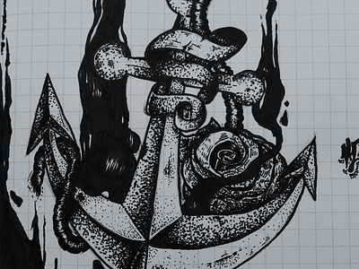 12-25 Sketch anchor pen and ink rose stippling