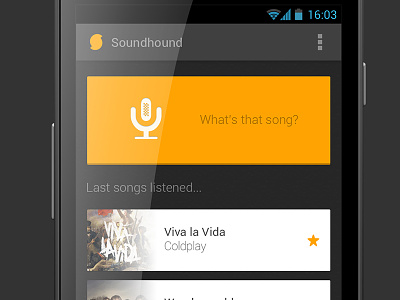 Soundhound . Android uninvited redesign android clean dark flat simple song soundhound