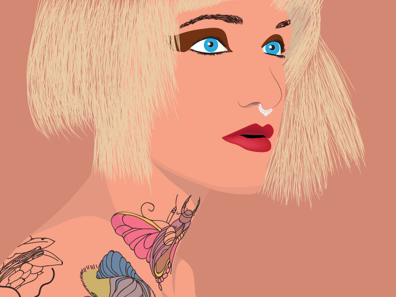 Sandy pekopeko - Portrait sketch brush red colorful ink tattoo illustration vector portrait suicidegirl