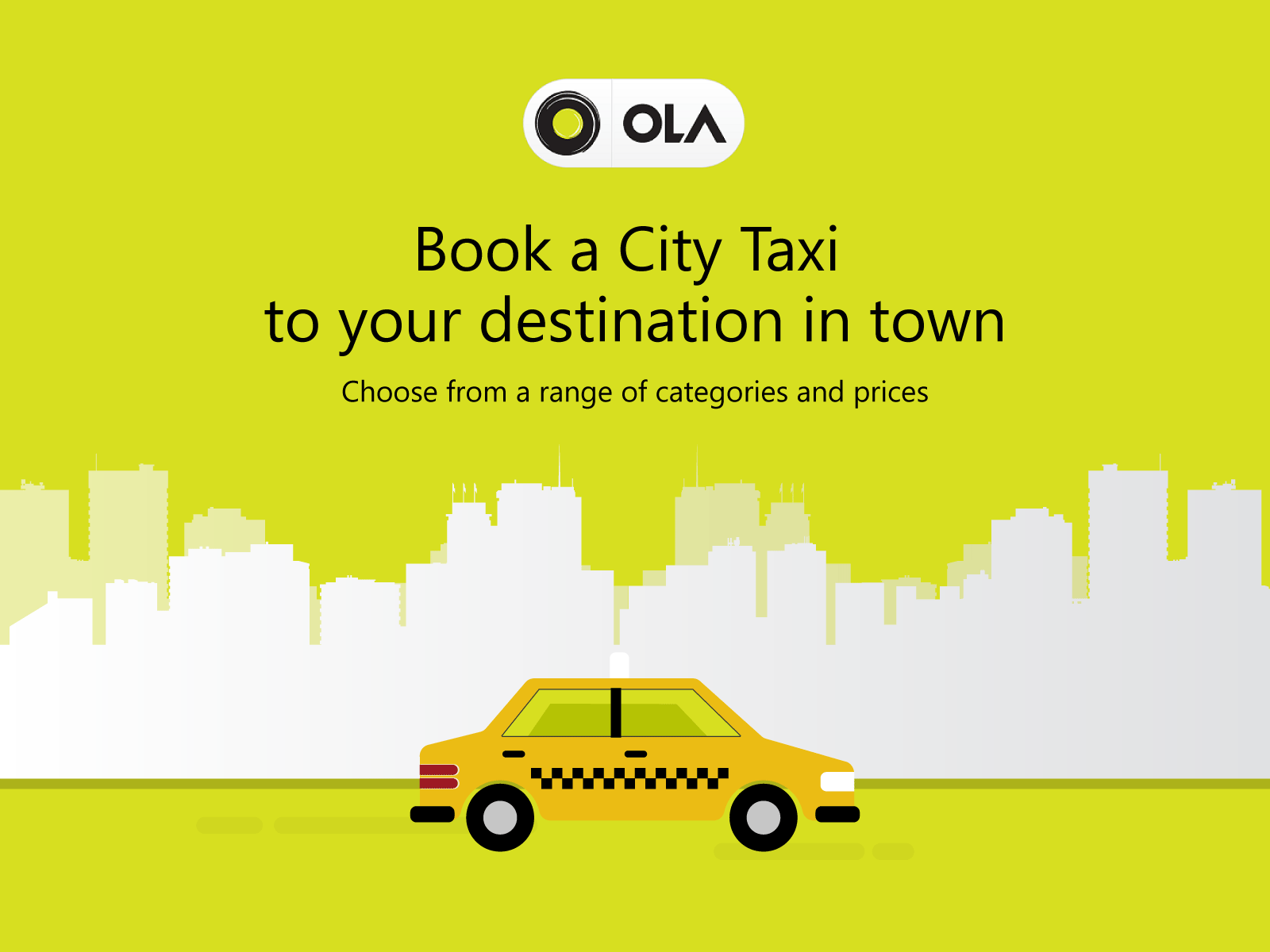 City Taxi Booking building cabs cars city illustration ola road taxi typography vector