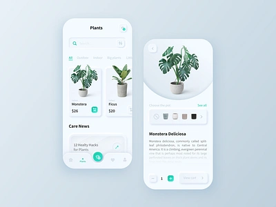 FREE - Neumorphism file clean flowers fresh neumorphic neumorphism plant app plants pots skeumorphic skeumorphism smooth ui ux white