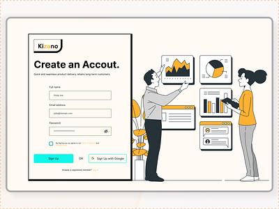 Kizano: Sign up page saas sign up ui ux design website design