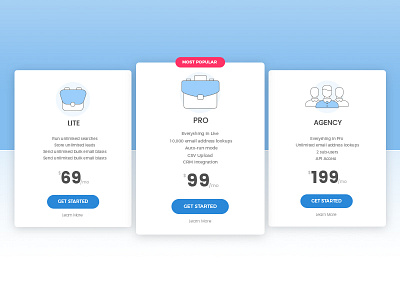 Pricing page UI agency bag illustration lite plan pricing pro ui web