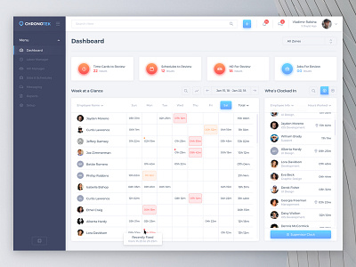 Dashboard Design app blue cards clock dashboard home menu overview time ui ux web