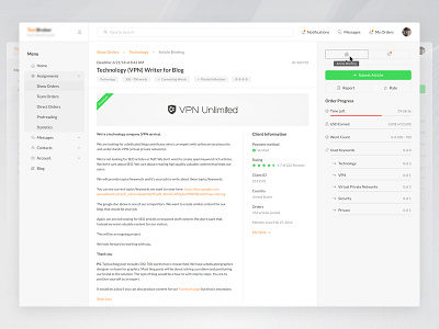 Article Briefing app clean dashboard orders overview preview service text ui ux web work