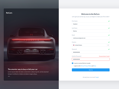 ReCars UI Kit - Sign In / Sign Up