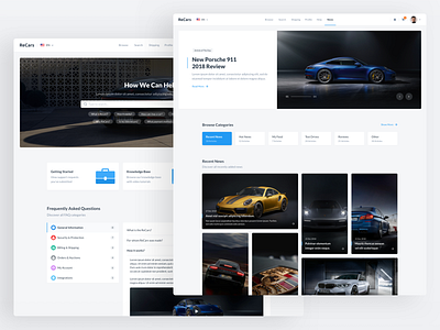 ReCars UI Kit - News & Help automobile behance bmw car cards clean dashboard design feed form header help homepage news porsche reader sale support uikit website