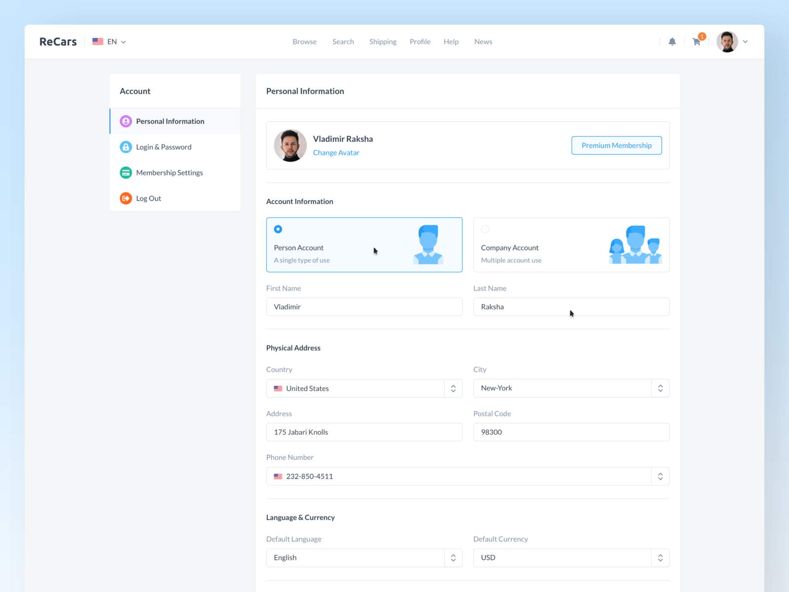 ReCars UI Kit - Personal Information by Vladimir Rakshâ on Dribbble