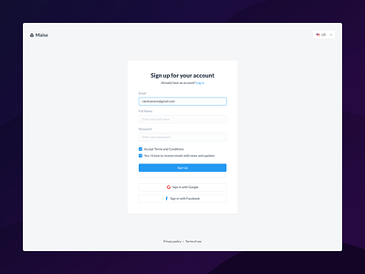 Log In & Sign Up - Maise Dashboard UI Kit by Vladimir Rakshâ on Dribbble