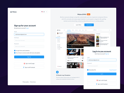 Log In & Sign Up - Maise Dashboard UI Kit application behance dashboard demo getting started gumroad introduction login product sell signup ui ui8 uikit ux website