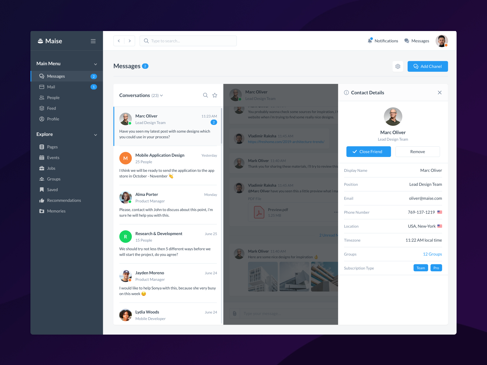 Messages - Maise Dashboard UI Kit by Vladimir Rakshâ 🇺🇦 on Dribbble