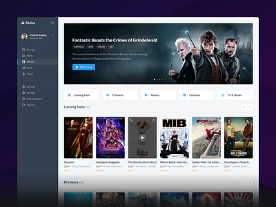 Movies - Maise Dashboard UI Kit application behance cinema dashboard desktop films minimal movies player product sell tv tvseries tvshow ui uikit ux watch web website