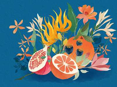 | Fruits, flowers and colours | drawing editorial illustration watercolour