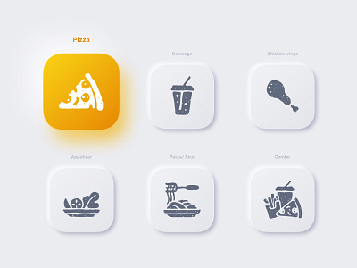 Pizza Categories categories challenge clean combo food grid icon design icon pack icon set icons illustration interface menu neumorphic pasta pizza pizza menu shadow ui daily uidesign