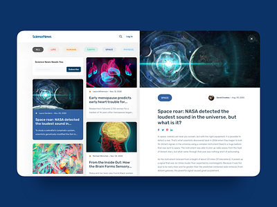 Science News 100daychallenge cards categories category page challenge clean ui dailyui humans news news design science simple space ui ux ui design website