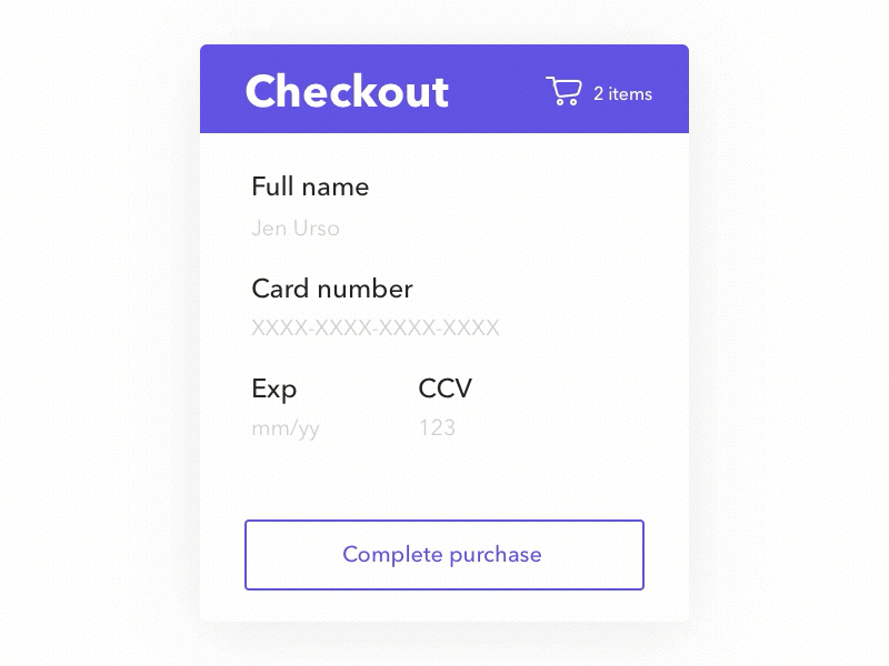 Checkout checkout credit card purple