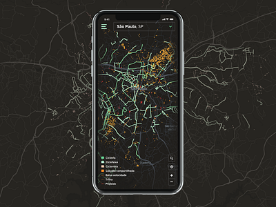 Bike maps app cycling dark theme data mobile social media ui urban mobility ux
