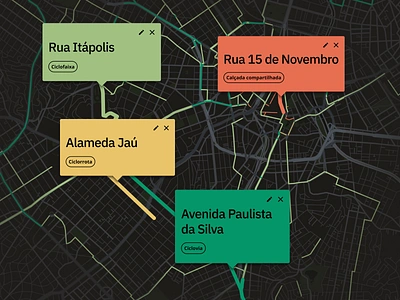 Bike maps tooltips bike brazil cycling dark theme data design map mapbox maps openstreetmap ui urban mobility urbanism ux web