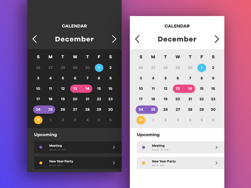 Calendar App UI by rishi on Dribbble