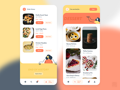 Food Delivery App - Order History and Search Screens