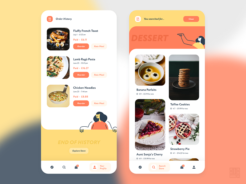 Food Delivery App - Order History and Search Screens by rishi on Dribbble