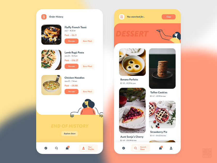 Food Delivery App - Order History and Search Screens by rishi on Dribbble