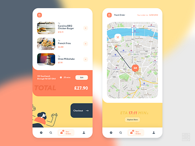 Food Delivery App - Orders and Delivery Screens