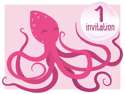 One Dribbble invite animal dribbble invite flat giveaway illustration invitation kraken octopus pink