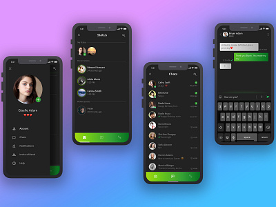 Whatsapp Dark theme app dark app design profile design redesign concept user experience design ux whatsapp