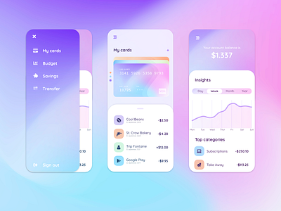 Pastel Bank UI 🌈 adobe xd adobexd app ui freelance ios platform ui ui design