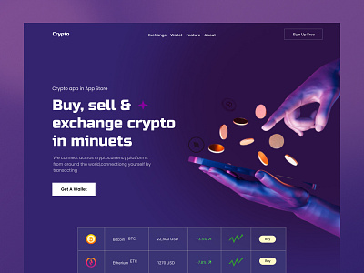 Crypto Exchange Web Header bitcoin blockchain creative landing crypto crypto marketplace crypto trading crypto wallet cryptocurrency daily ui dark design landing page trade trading ui ui design wallet web design website website header