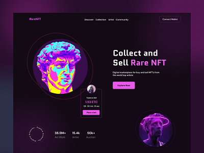 NFT Marketplace Website UI blockchain color creative landing crypto daily ui design digital art digital nft gradient landing page nft nft marketplace nft website token ui ui design ui ux web design web ui website