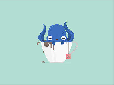 Oct-tea-pus character creature illustration octopus squid tea vector