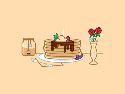 Stacks on stacks breakfast food illustration line art minimal pancakes vector