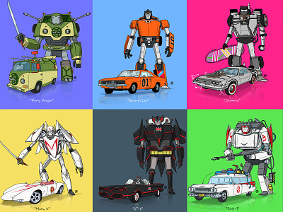 If They Could Transform 80s batmobile cars cartoons delorean ecto 1 partywagon popculture robots series speedracer transformers