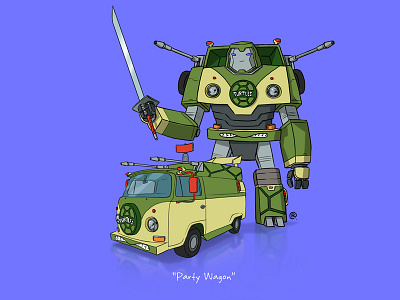 If They Could Transform - Partywagon 80s cars cartoons ninja partywagon popculture retro robots series tmnt transformers turtles