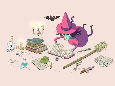 Knowledge is Power character design illustration witch