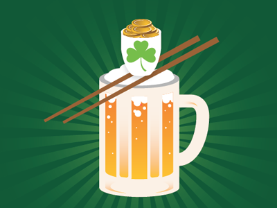 St. Patrick's Day promote beer chopsticks coins gold money saki bomber st. patricks day