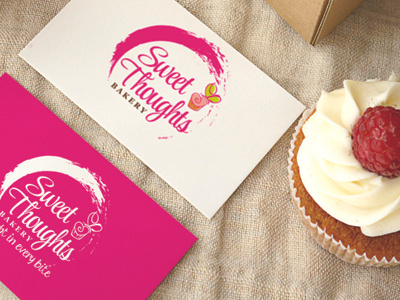 Sweet Thoughts Bakery www.One-Giraphe.com bakery cake cupcake logo love pattern pink sweet watercolor