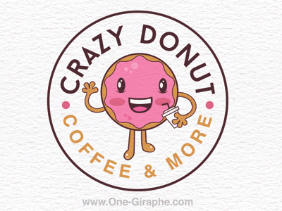 Crazy Donut cafe character coffee donut illustration logo pink smile sweet