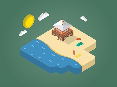 Isometric beach beach isometrics perspective sand sea sun lounger