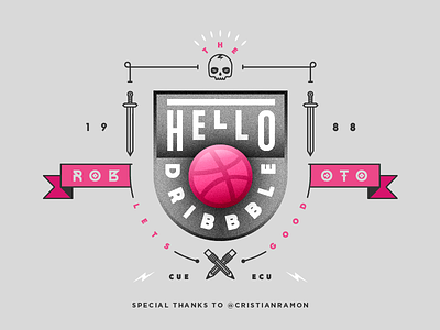 Hello Dribbble! 2d debut first shot illustration invitation thanks theroboto vector