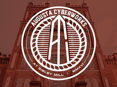 Augusta Cyberworks Seal brand brown cyber logo red rust seal tower