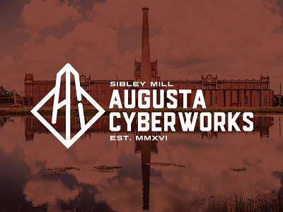 Augusta Cyberworks Banner Logo brand brown cyber logo mark red rust tech