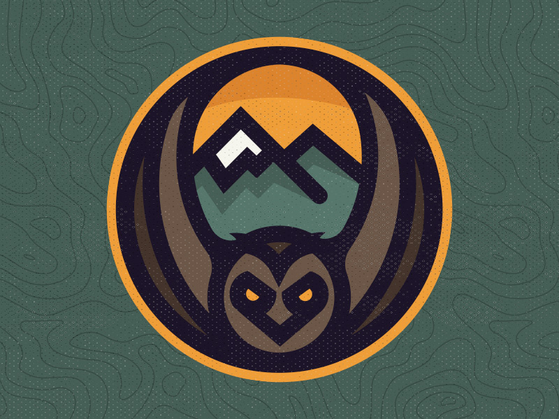 The Great Owl brown orange map topography green mountains owl sticker