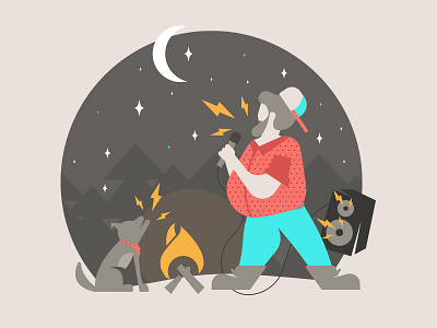 Big Man Siging In The Woods camping illustration lines singing vector woods